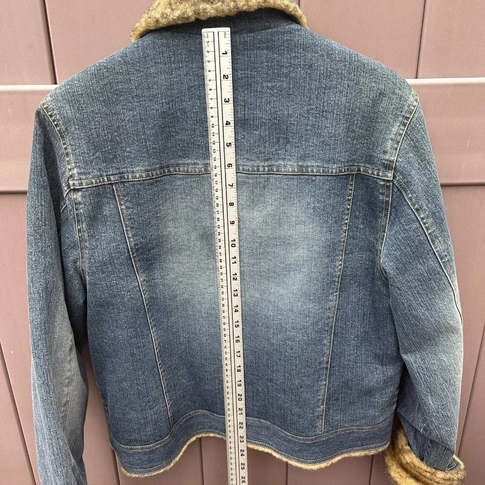 Vintage Marvin Richards Blue Denim Jean Jacket Faux Fur Lined Sz Medium 90s Y2K - Picture 11 of 14
